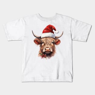 Santa Highland cow Kids T-Shirt